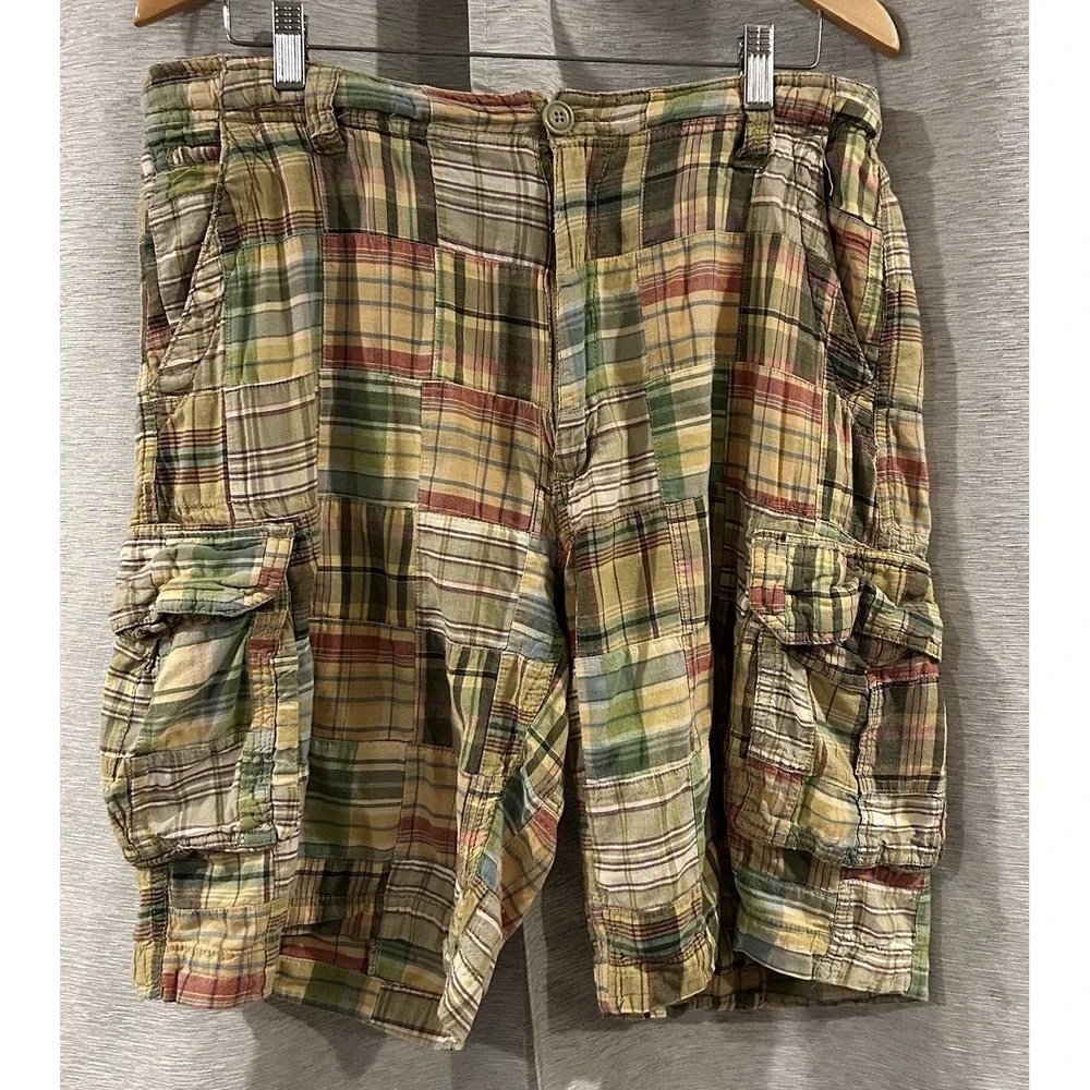 J Crew Madras Field Shorts Mens 34 100% Cotton Multicolor Bermuda Patchwork‎